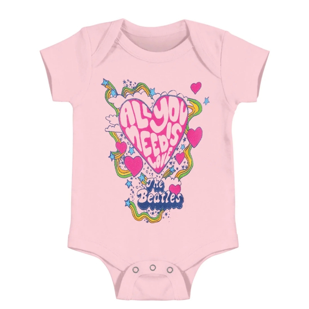 The Beatles Baby Onesie All You Need Is Love Pink